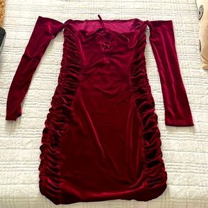 Burgundy Velvet off shoulder Mini Dress